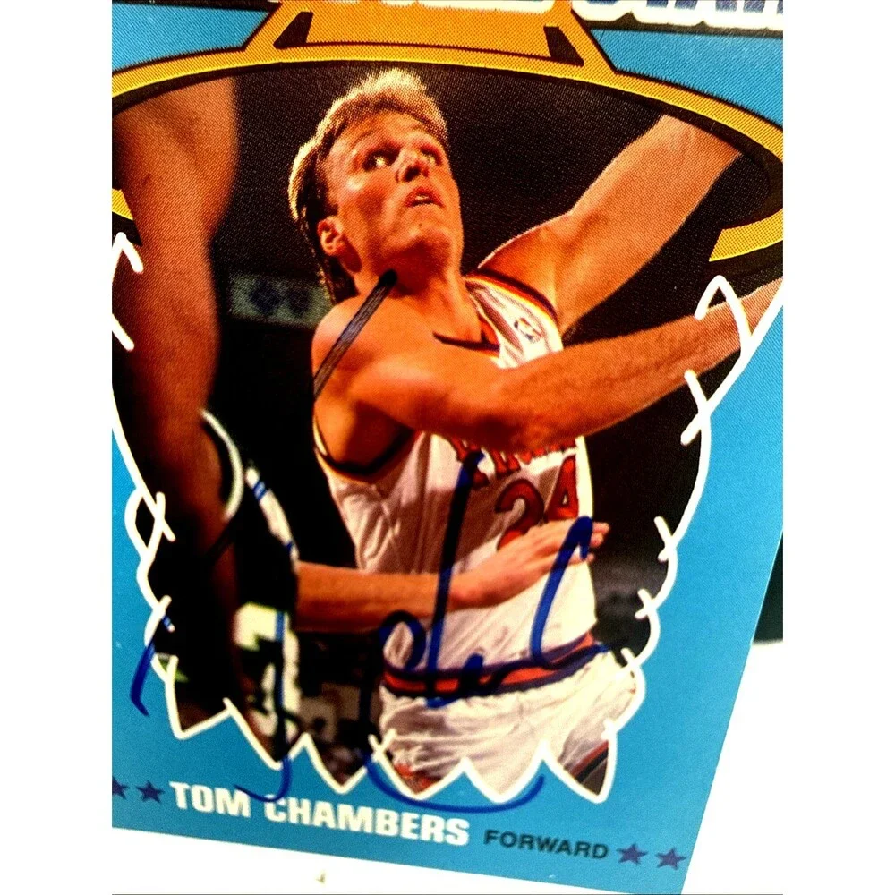 Tom Chambers Autographed 1990 Fleer Basketball HOF ALL STAR Suns Card NBA #8
